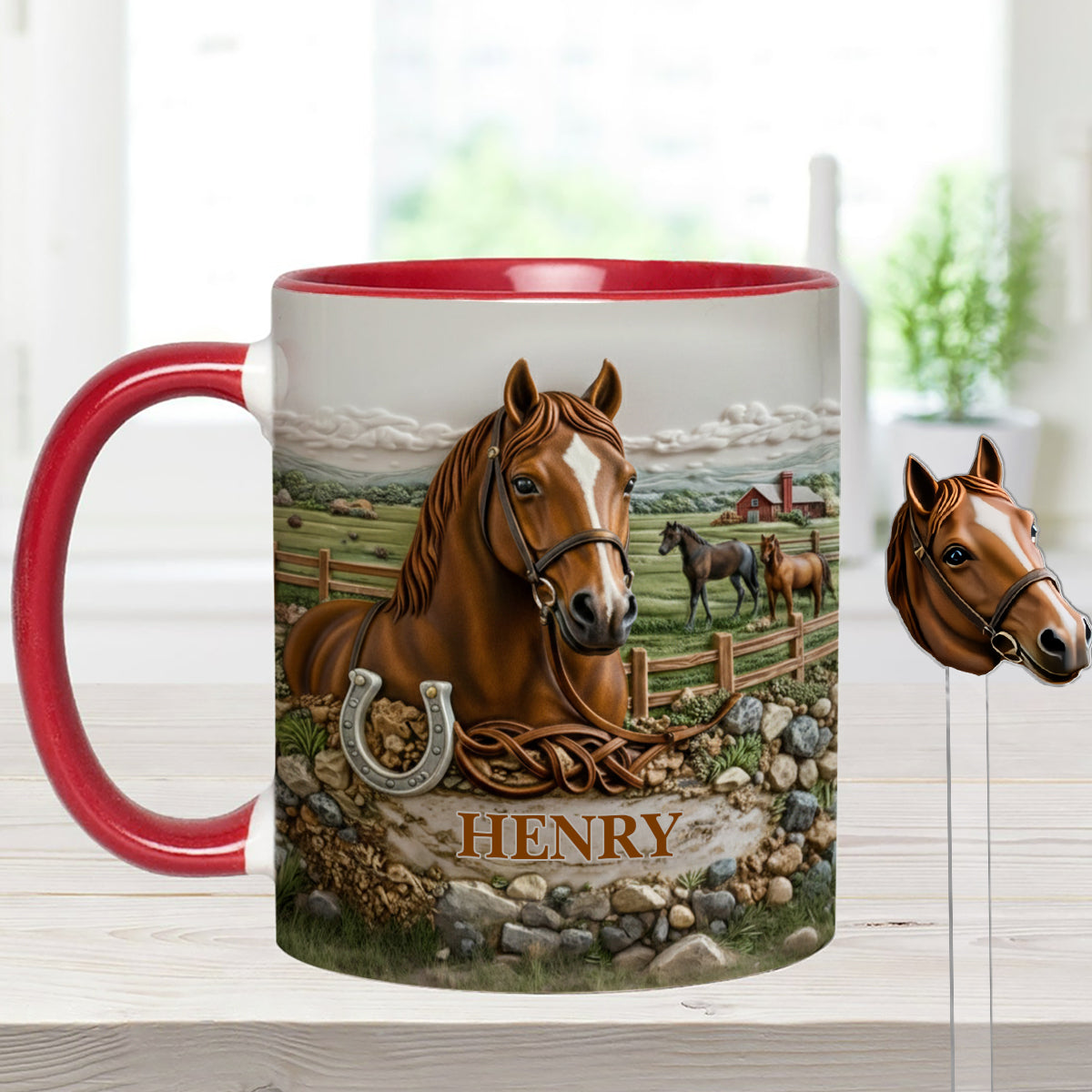 Geschenk für Pferdeliebhaber – Personalisierte Tasse mit Pferdemotiv und Acryl-Rührstäbchen