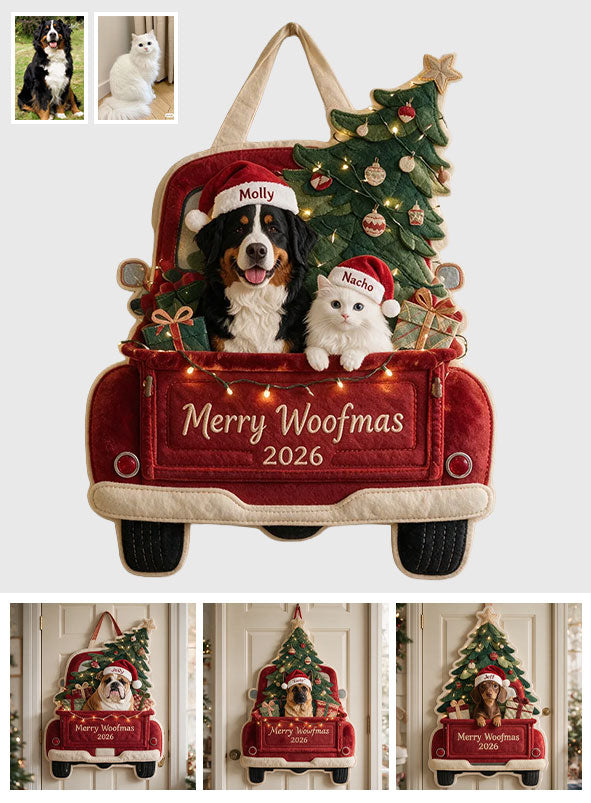 Frohe Woofmas - Personalisierter Hund Quilted Türhänger