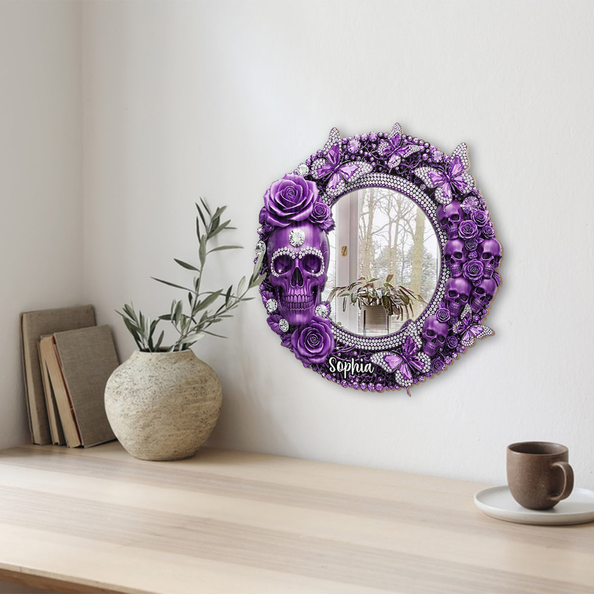 Beautiful Skull With Roses - Personalized Skull Wall Hanging Mirror