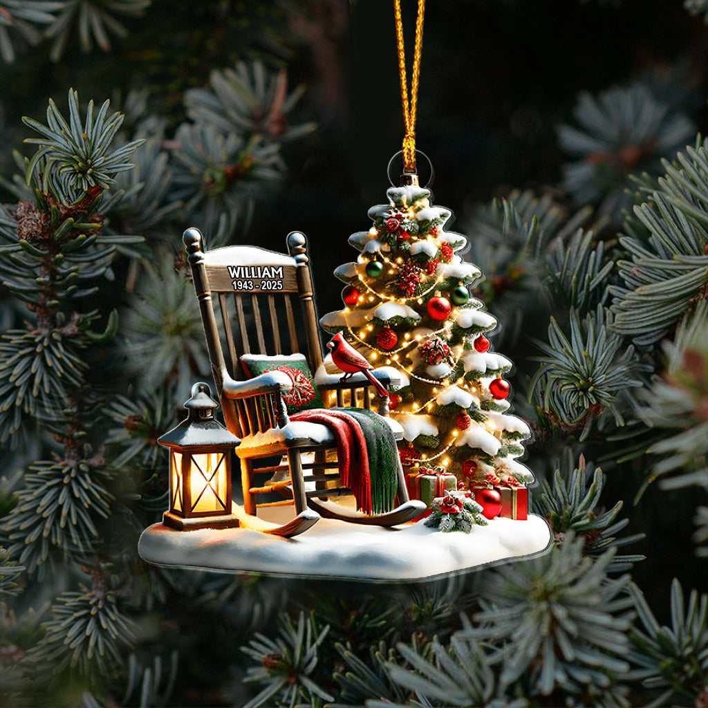 Rocking Chair With Cardinal - Personalized Memorial Transparent Ornament