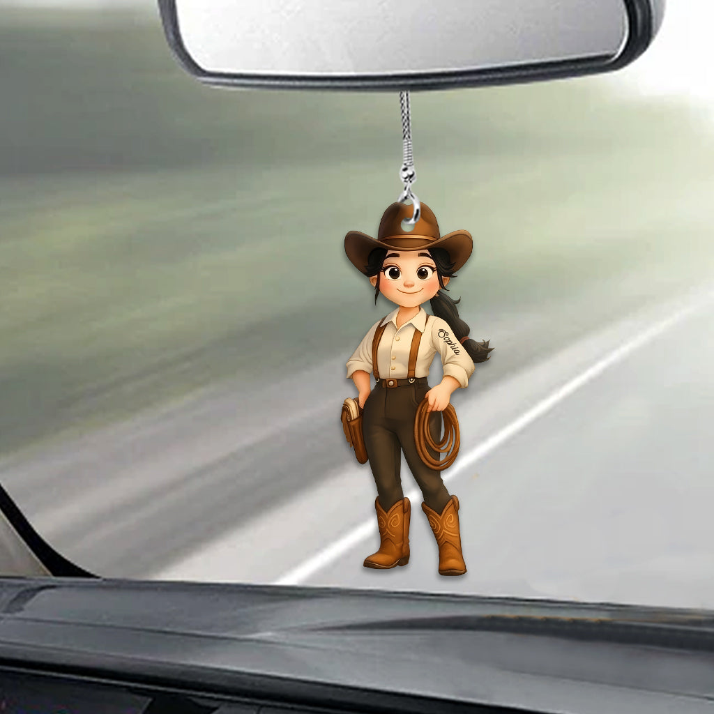 Cute Chibi Cowgirl - Personalized Cowgirl Car Ornament