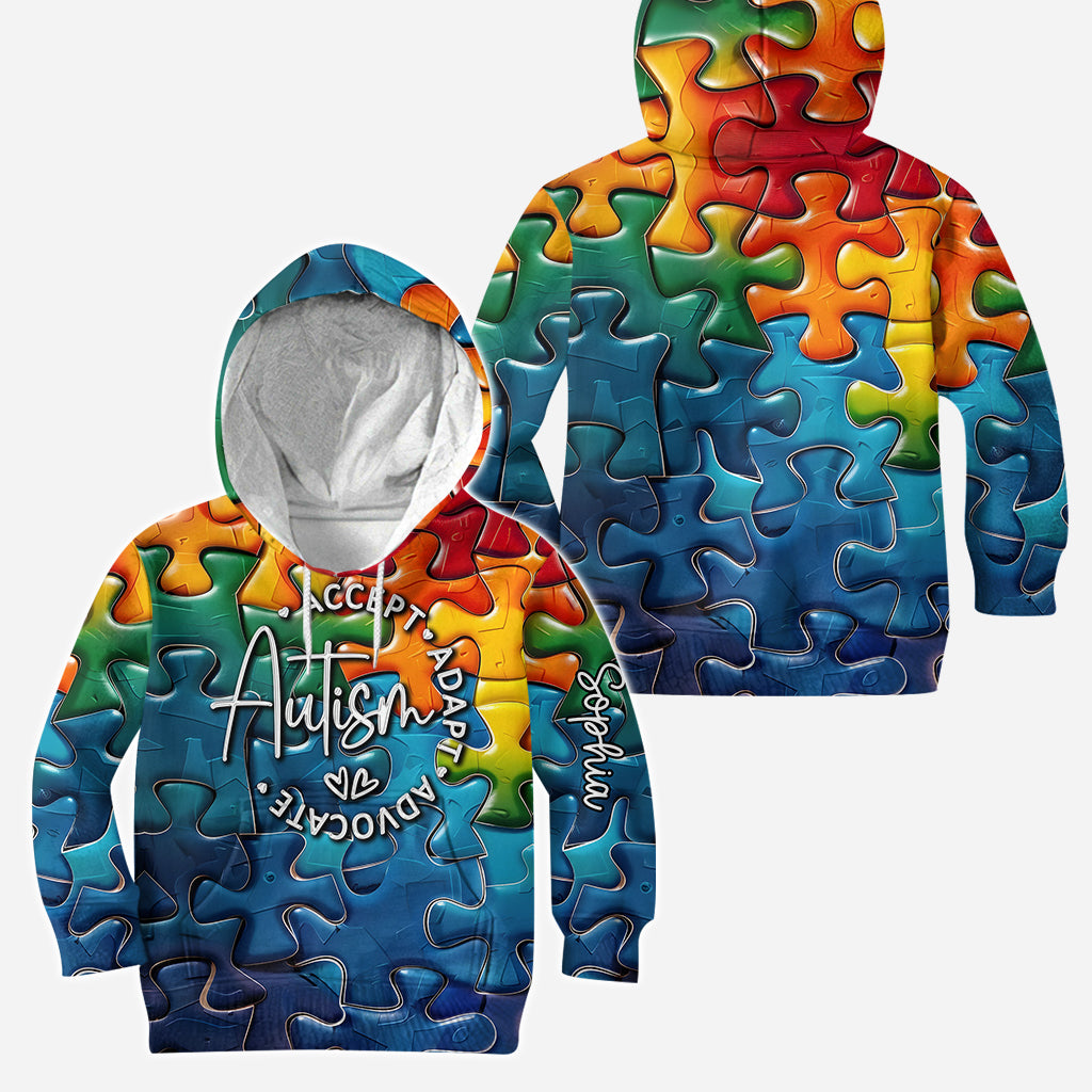 Autism Accept Adapt Advocate - Personalized Autism Awareness Hoodie and Leggings