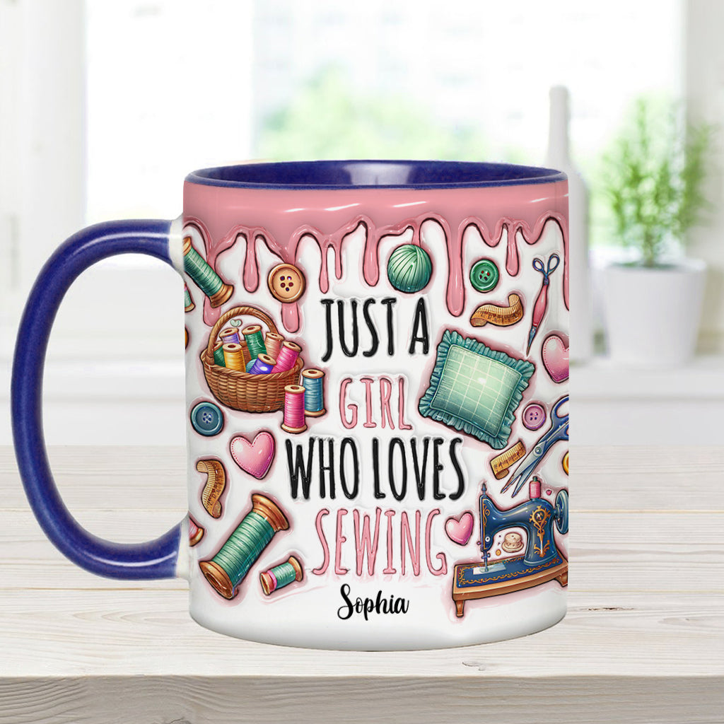 Just A Girl Who Loves Sewing - Personalized Sewing Accent Mug