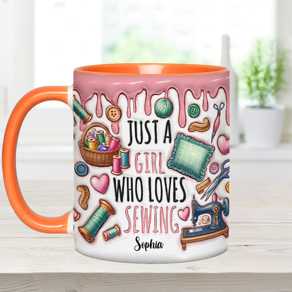 Just A Girl Who Loves Sewing - Personalized Sewing Accent Mug