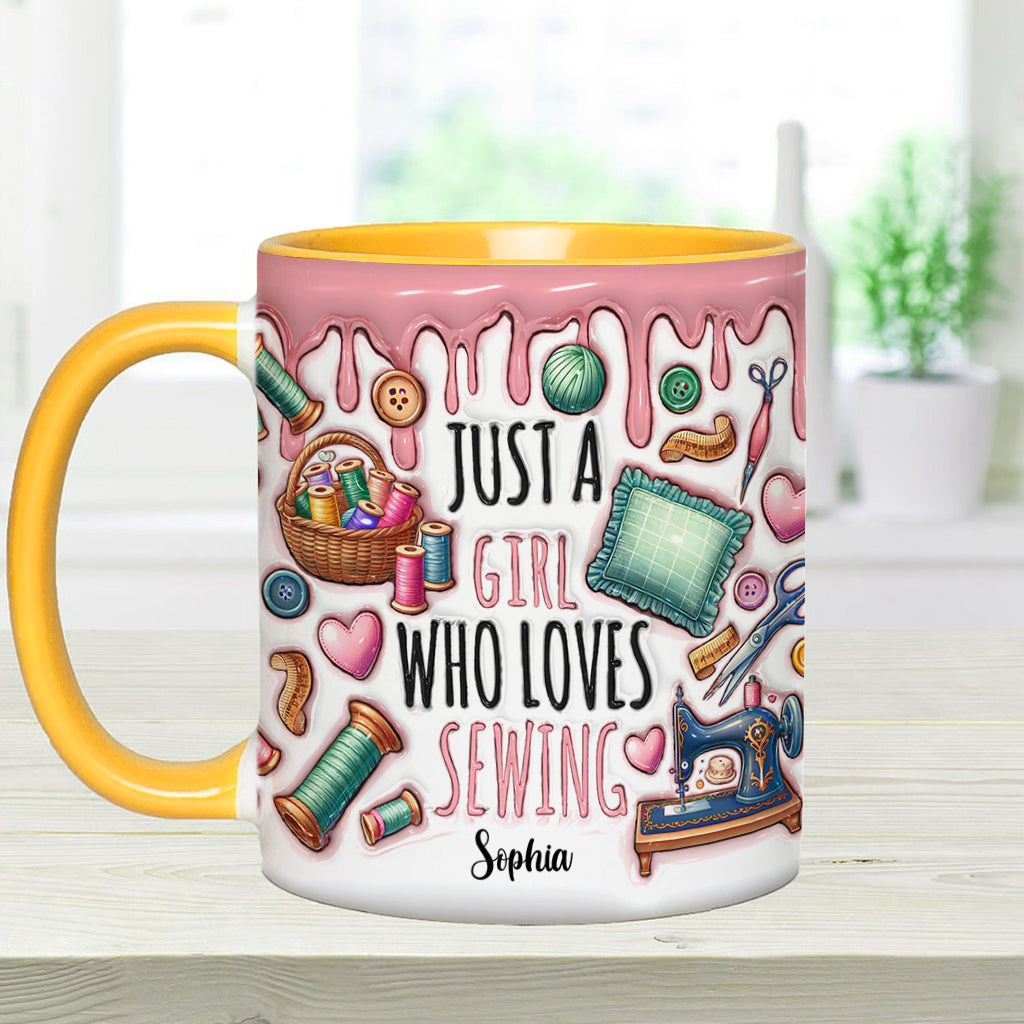 Just A Girl Who Loves Sewing - Personalized Sewing Accent Mug