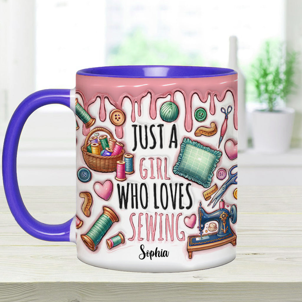 Just A Girl Who Loves Sewing - Personalized Sewing Accent Mug