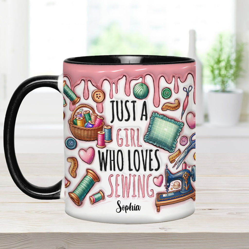 Just A Girl Who Loves Sewing - Personalized Sewing Accent Mug