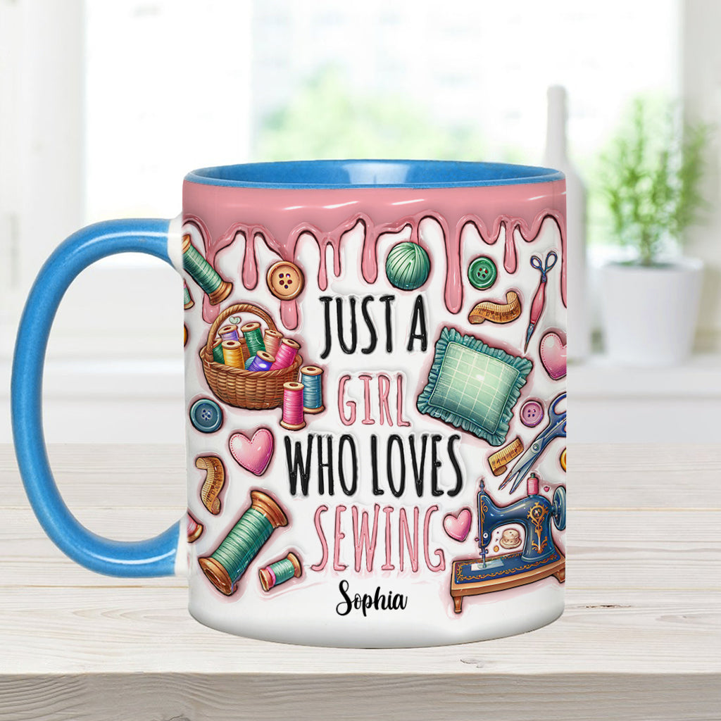 Just A Girl Who Loves Sewing - Personalized Sewing Accent Mug