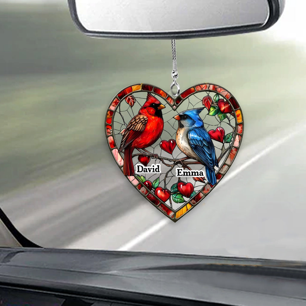 Lovely Hummingbird Couple - Personalized Couple Transparent Car Ornament