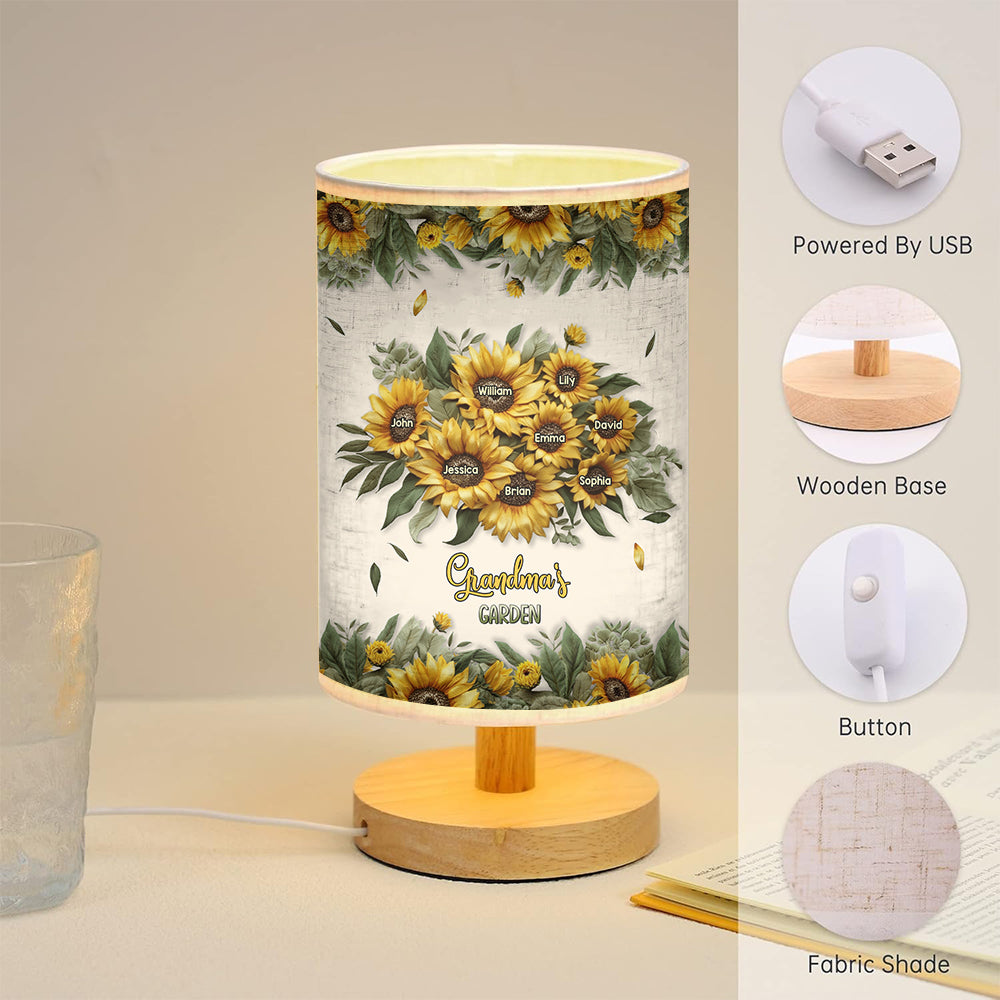 Grandma's Mom's Garden - Personalized Grandma Table Lamp with Wood Base