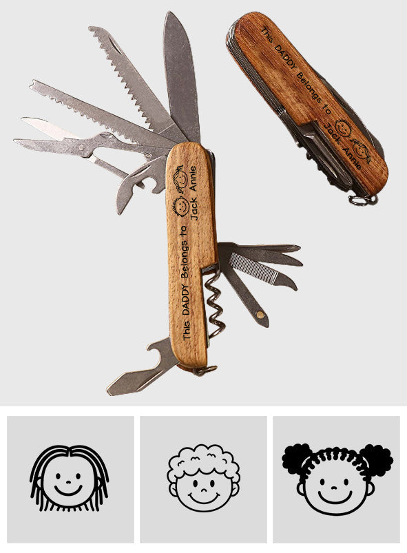 This Daddy Belongs To - Personalized Father Pocket Knife - 8 Function Multi-Tool