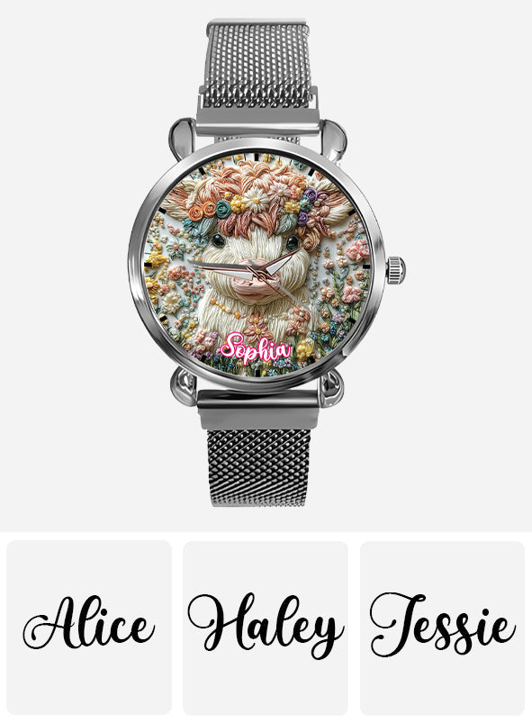 Wunderschöne Hochlandkuh - Personalisierte Hochlandkuh-Damenhanduhr