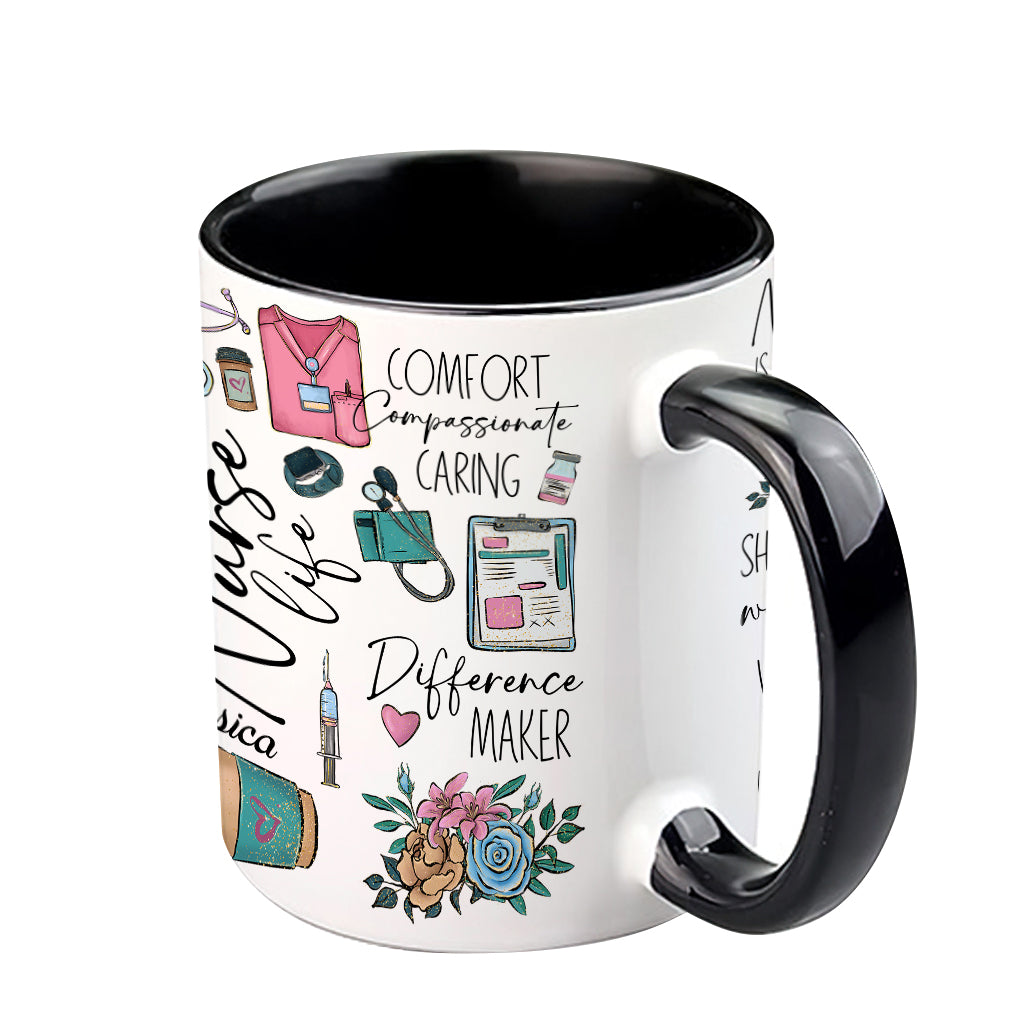 Nursing Is A Work Of Heart - Personalized Nurse Accent Mug