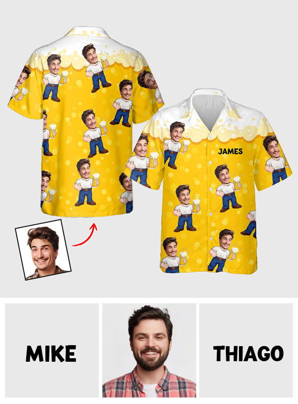Funny Beer Caricature Man - Personalized Beer Hawaiian Shirt