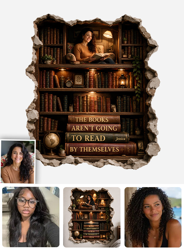 3D Illusion Bookshelf Decal - Personalized Book Decal Die Cut