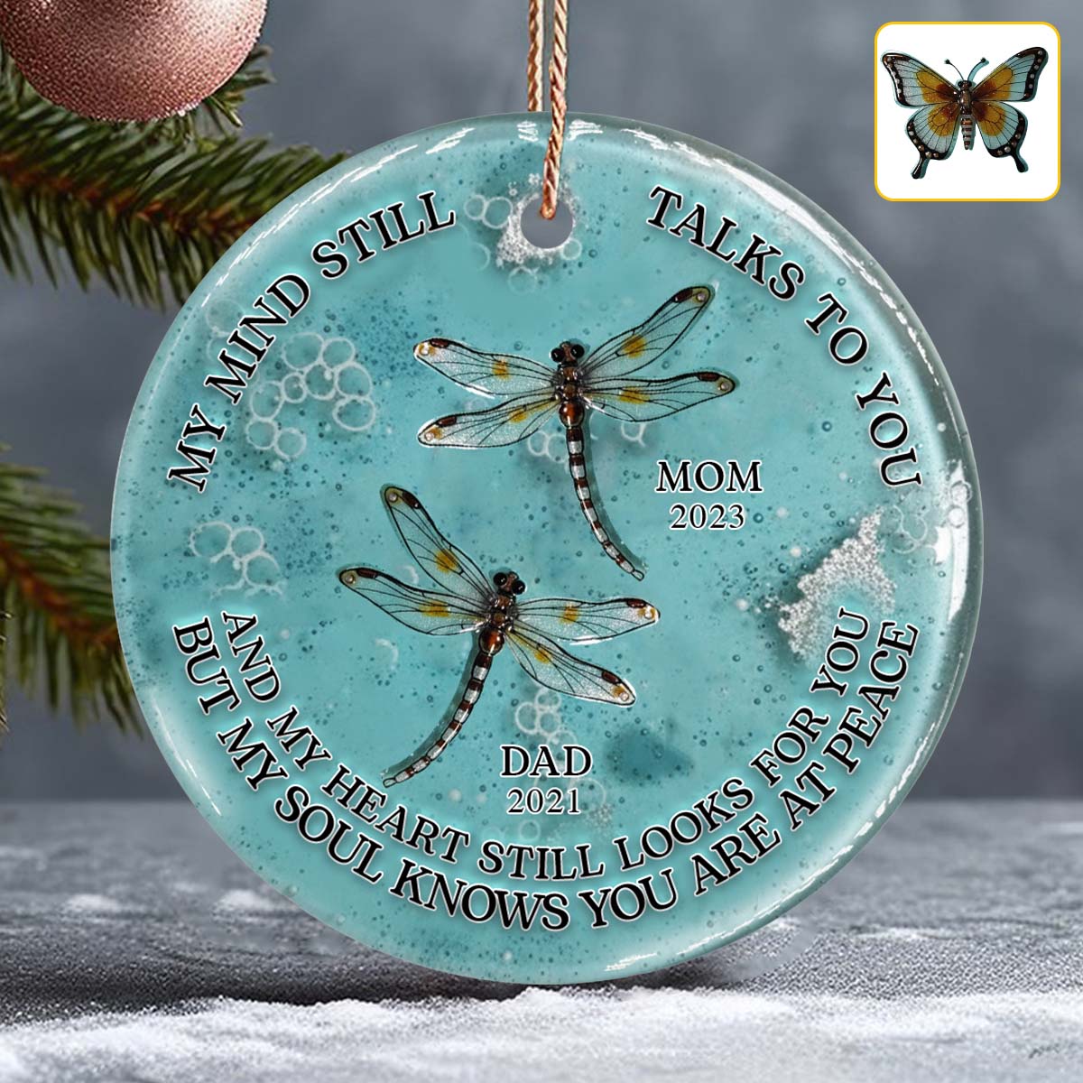 Dragonfly My Mind My Heart My Soul - Personalized Memorial Ceramic Circle Ornament