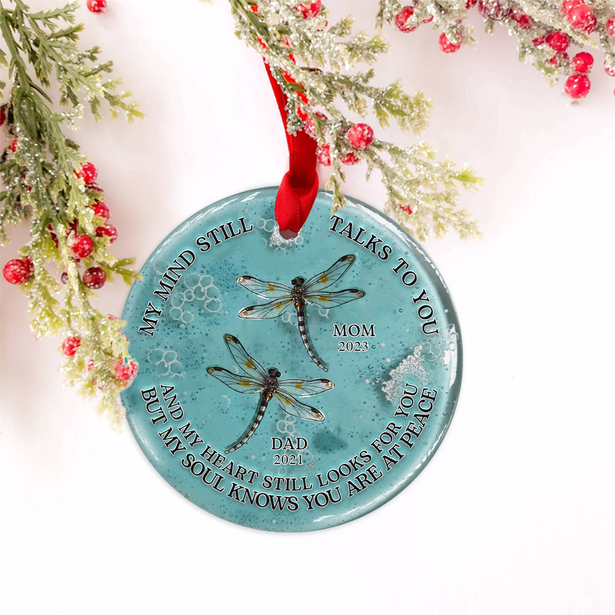 Dragonfly My Mind My Heart My Soul - Personalized Memorial Ceramic Circle Ornament