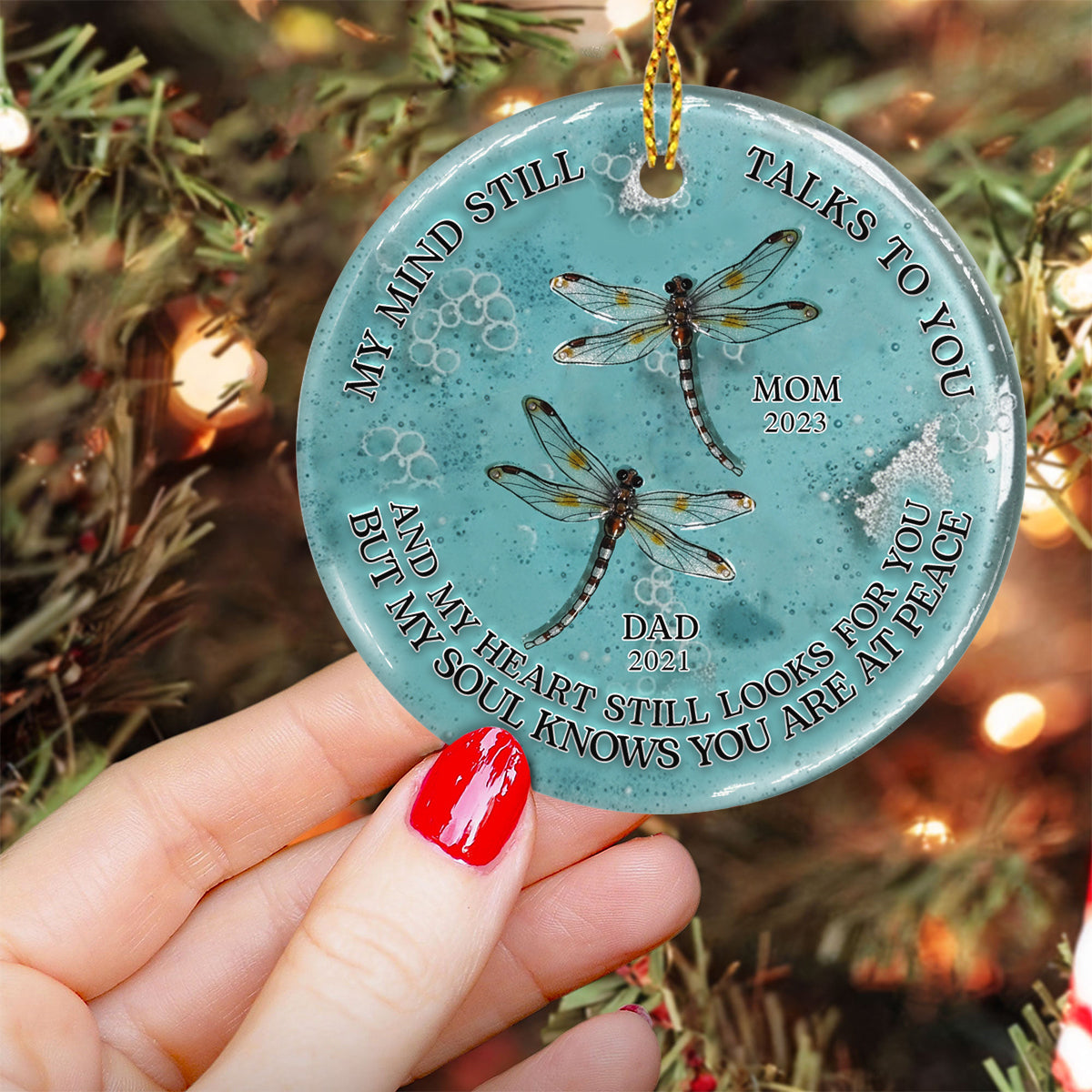 Dragonfly My Mind My Heart My Soul - Personalized Memorial Ceramic Circle Ornament