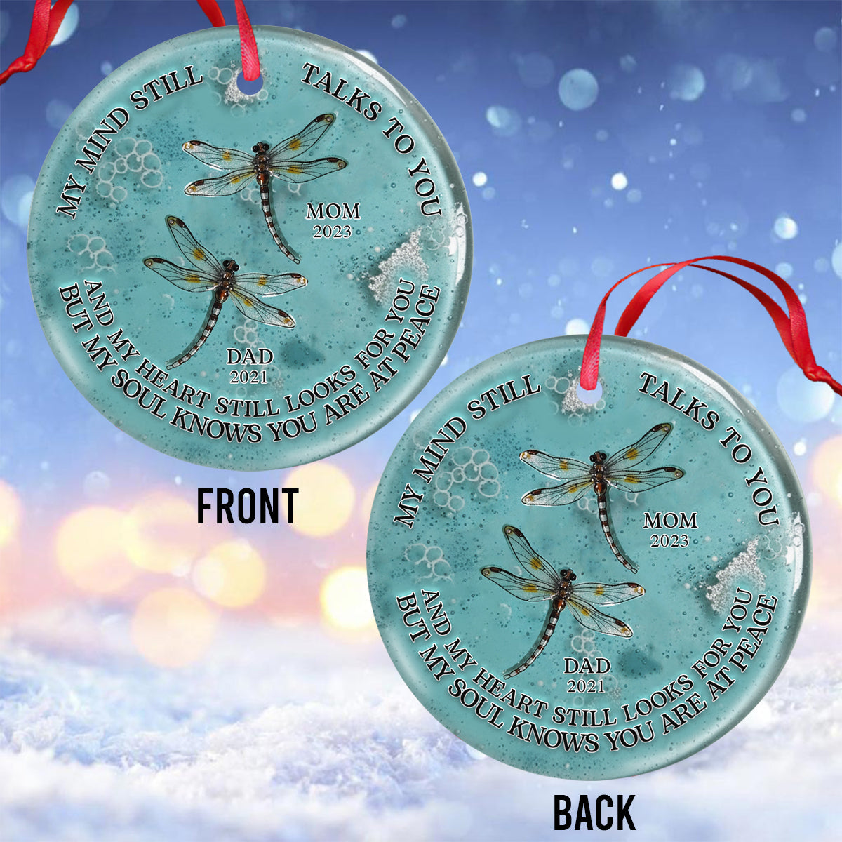 Dragonfly My Mind My Heart My Soul - Personalized Memorial Ceramic Circle Ornament