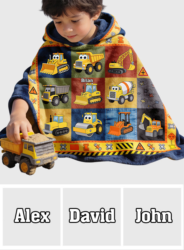 Bau Maschinen - Personalisierter Kinder Kapuzenhandtuch Poncho