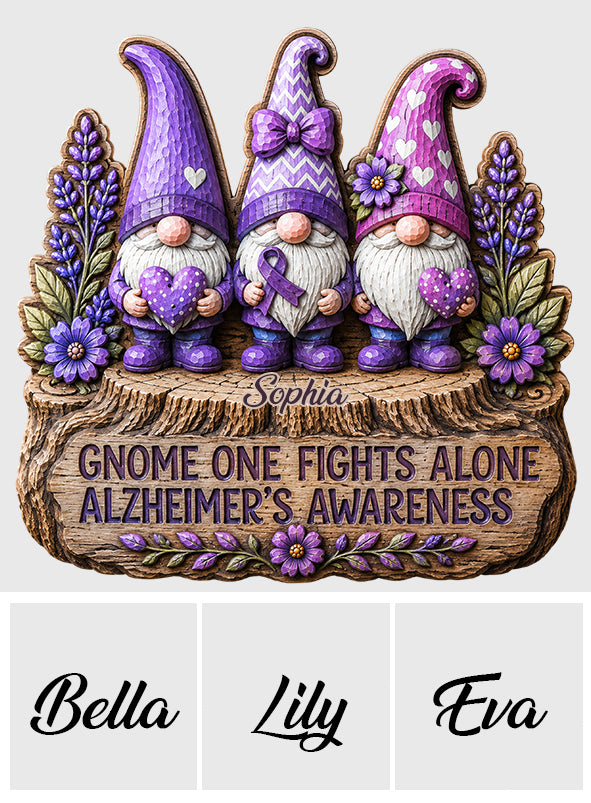 Gnome One Fights Alone - Personalized Alzheimer Awareness Custom Shaped Wood Plaque