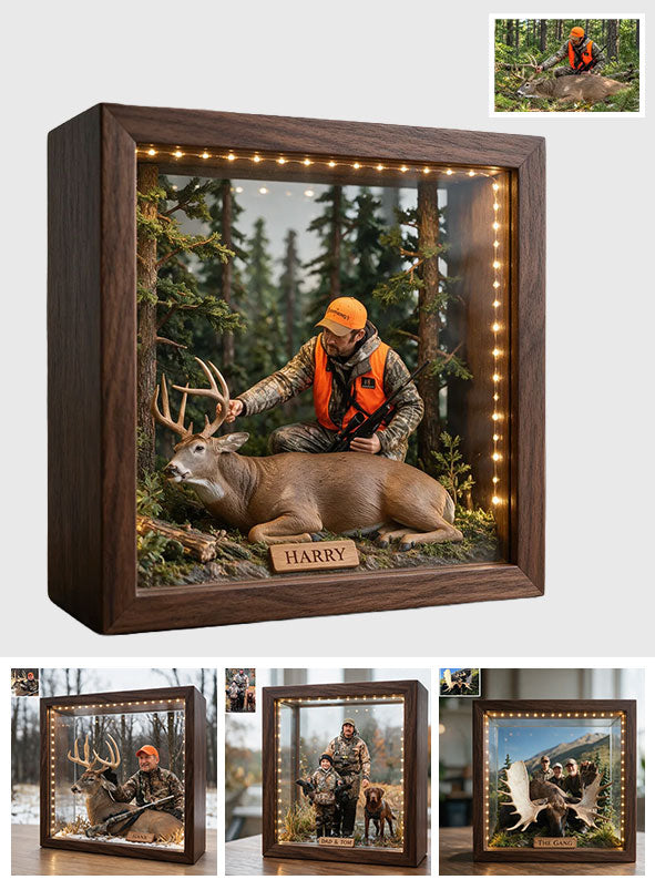 Miniature Style Gift, Custom From Any Photo - Personalized Hunting Wooden Frame LED Light