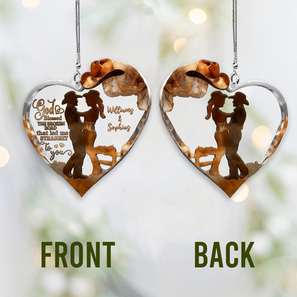 Couple Cowboy And Cowgirl God Blessed - Personalized Cowgirl Transparent Car Ornament