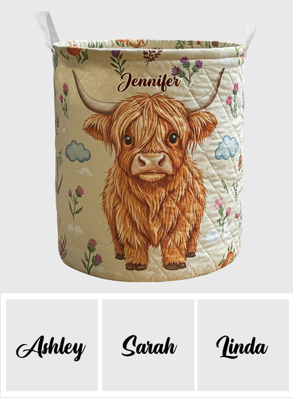 Mignonne vache des Highlands - Panier de rangement personnalisé en forme de vache des Highlands