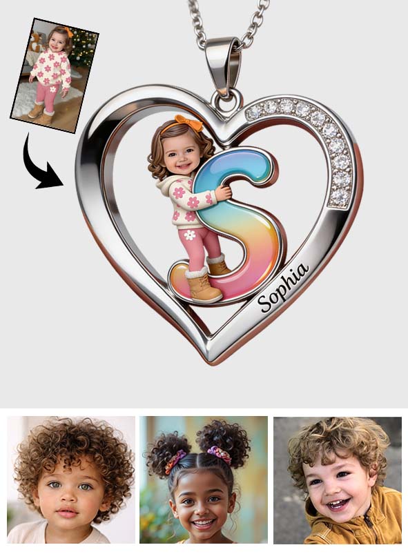 Personalisierte Halskette mit Anhänger in Kinderform aus Metall – Foto nach Wunsch.