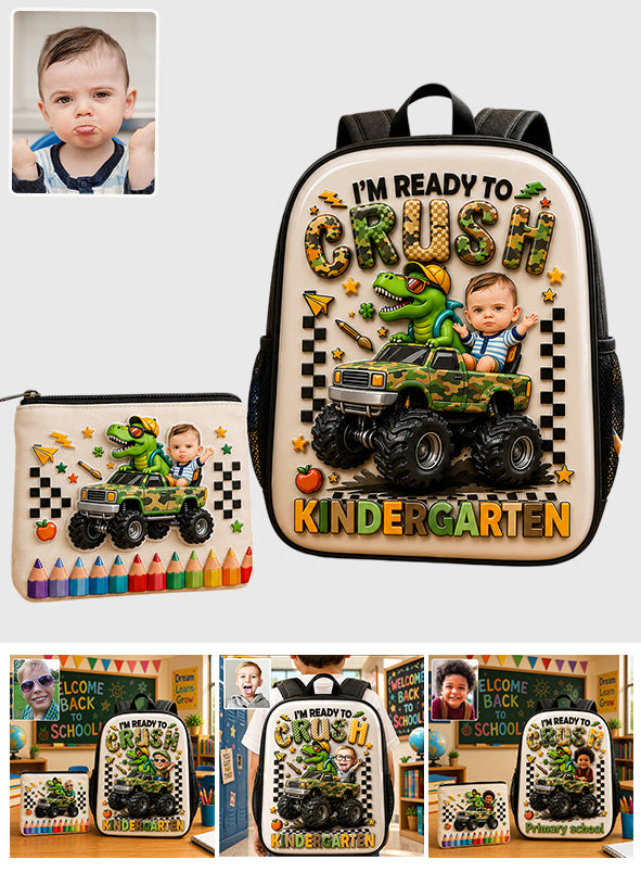 Zurück zur Schule, Dinosaurier-Liebhaber - Personalisierter Kinder-Rucksack & Federmäppchen