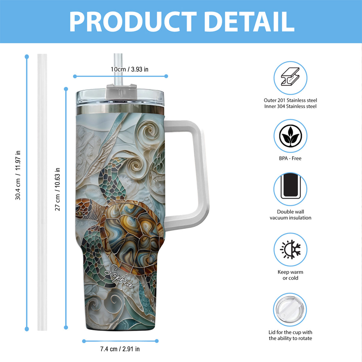 Love Turtles - Personalized Turtle Tumbler With Handle