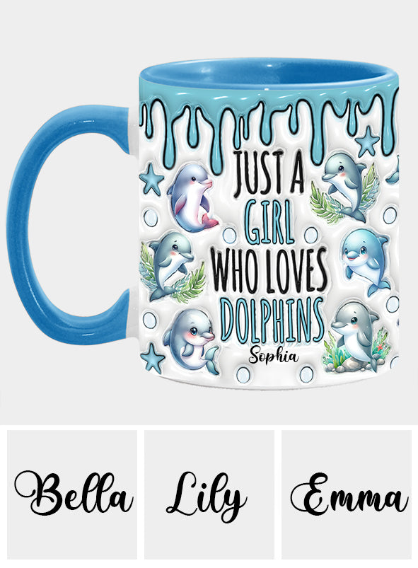 Einfach ein Mädchen, das Delfine liebt – personalisierte Tasse mit Delfinmotiv