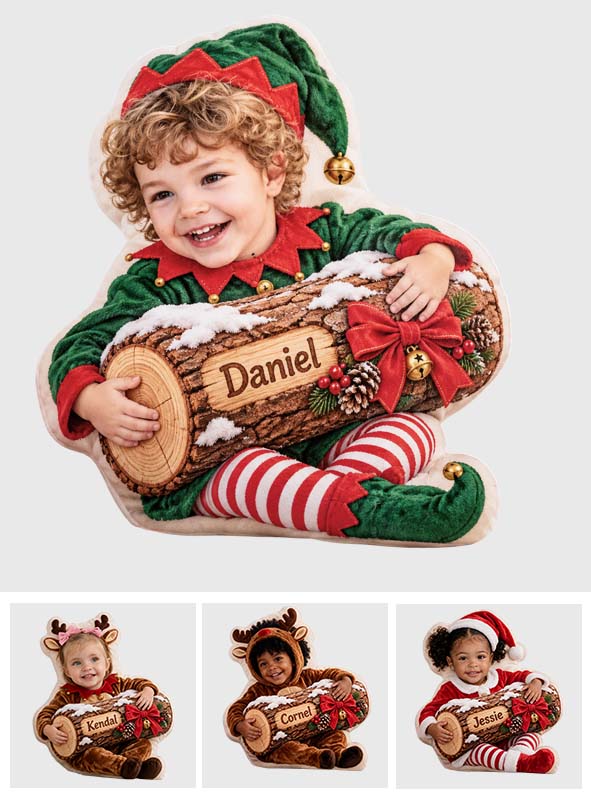 Bûche de Noël - Coussin en Fausse Fourrure Personnalisé pour Enfant