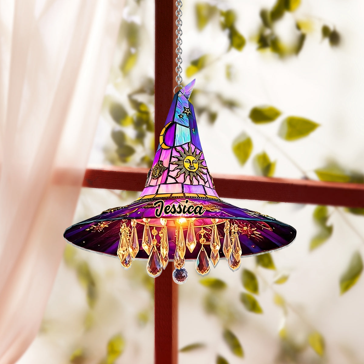 Beautiful Hat Witch - Personalized Witch Window Hanging Suncatcher Ornament