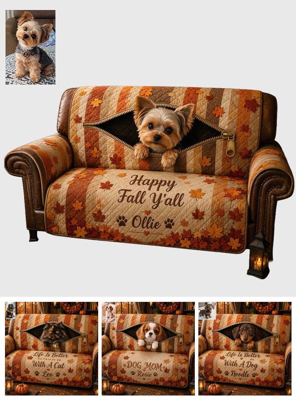 Cute Pet Peeking - Personalized Dog Quilted Sofa/Couch Cover