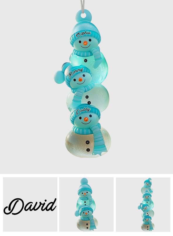 Fröhliche Weihnachten Schneemannfamilie – Personalisierter Familienschmuck