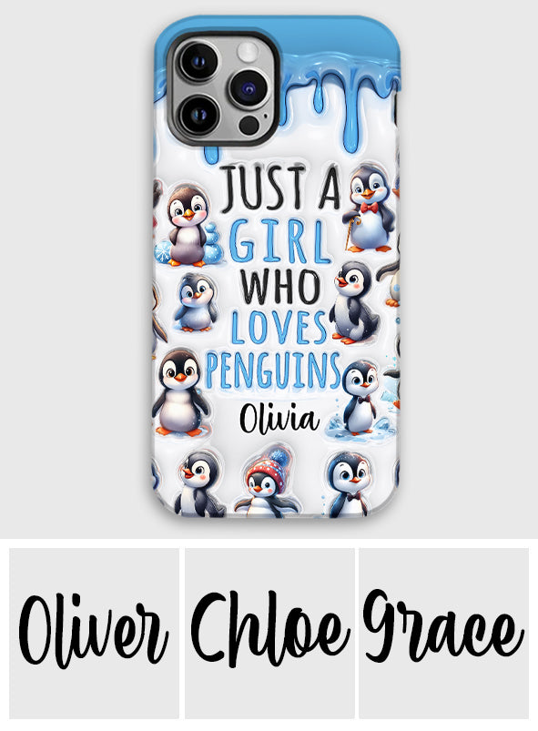 Juste une fille qui aime les pingouins - Coque de téléphone personnalisée avec impression intégrale « Amoureuse des pingouins »