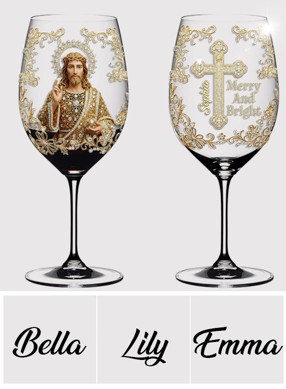Fröhliche Weihnachten mit Jesus – Personalisiertes christliches Weinglas mit langem Stiel