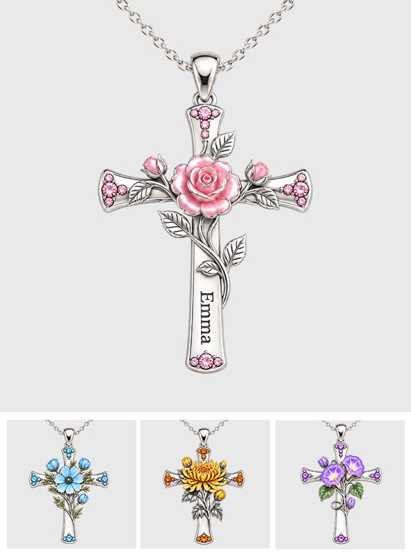Glaube Geburtstagsblumen Kreuz Geschenk für Mama, Oma & Freunde - Personalisierte Selbstliebe Metallanhänger Halskette