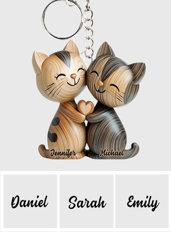 Niedliches Katzenpärchen – personalisierter Katzen-Schlüsselanhänger