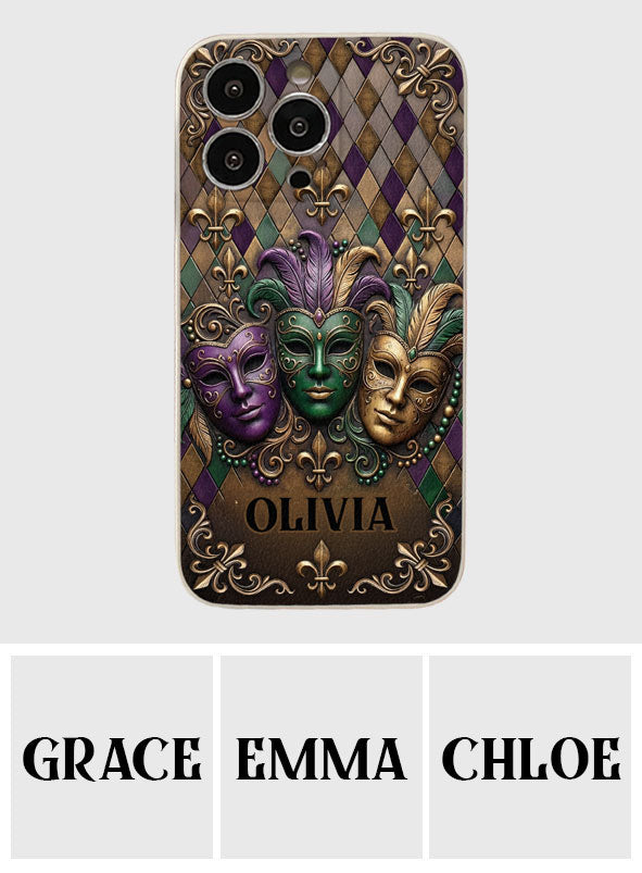 Mardi Gras Fleur de Lis - Étui de téléphone en cuir personnalisé Mardi Gras