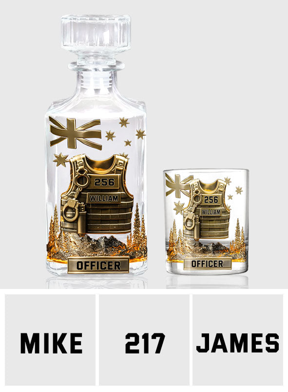 Dienen und Schützen – Personalisiertes Whiskey-Dekanter-Set für Polizeibeamte