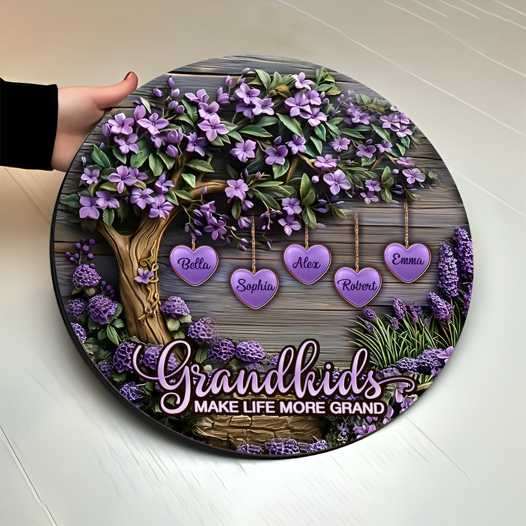 Grandkids Make Life More Grand - Personalized Grandma Round Wood Sign