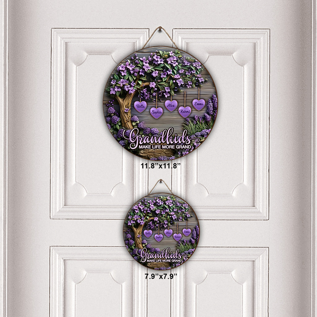 Grandkids Make Life More Grand - Personalized Grandma Round Wood Sign