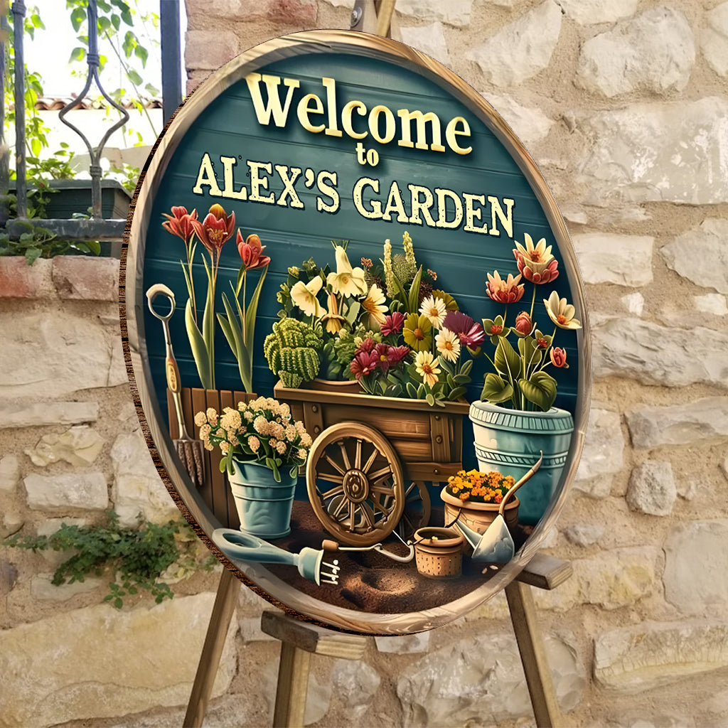 Welcome To My Garden - Personalized Gardening Round Wood Sign