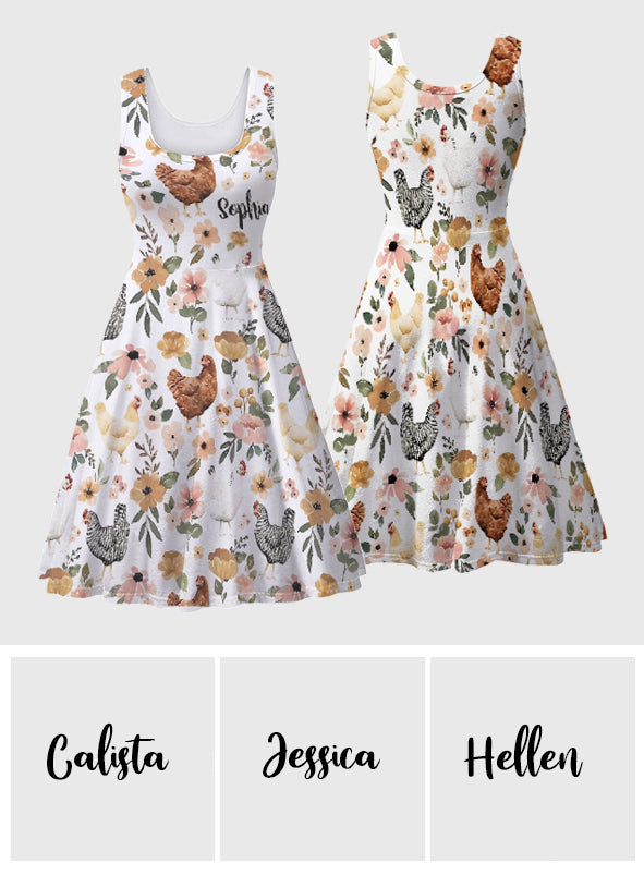 Blumenhuhn - Personalisiertes ärmelloses Kleid mit Hühnermotiv