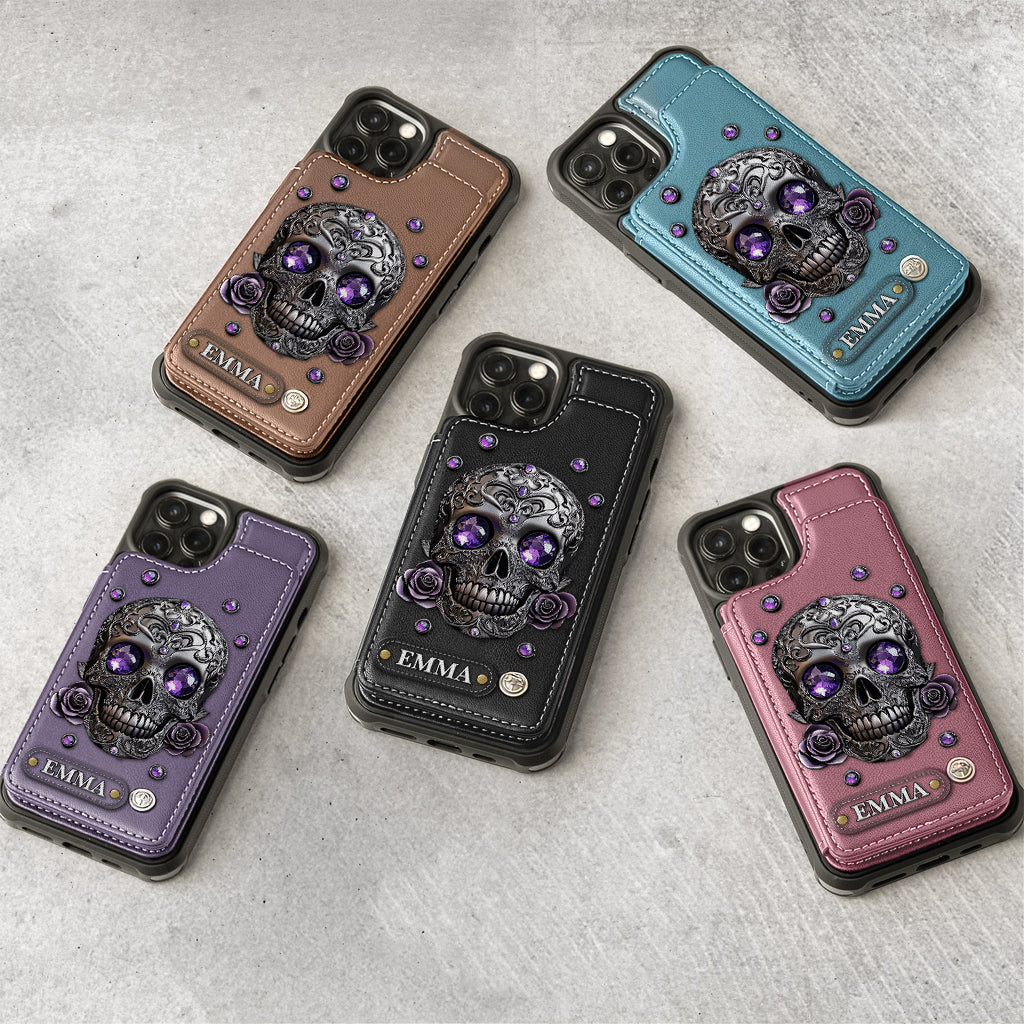 Beautiful Skull And Roses - Personalized Skull Wallet Phone Case