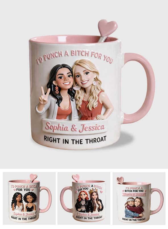 Ich würde für dich jeder Schlampe eine reinhauen, direkt in den Hals, beste Freundinnen! - Personalisierter Bestie-Set-Becher mit Acryl-Rührstäbchen