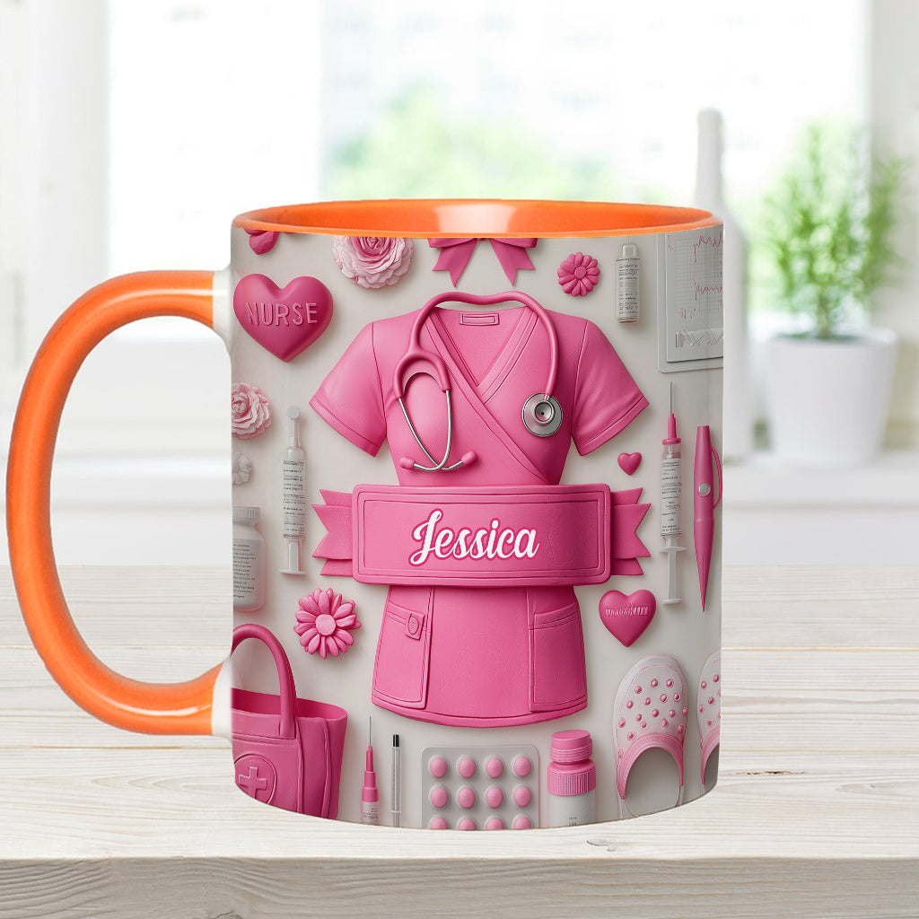 Nursing Is A Work Of Heart - Personalized Nurse Accent Mug