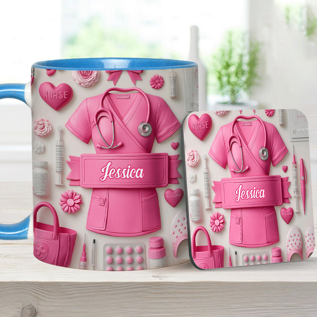 Nursing Is A Work Of Heart - Personalized Nurse Accent Mug